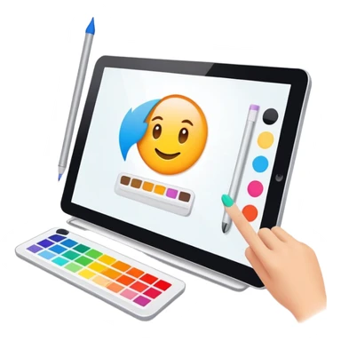 digital screen showing a basic logo being edited, with vector handles and a color palette sticker