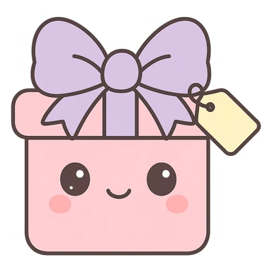 Add a small gift tag attached to the bow, keep the kawaii style, no background. sticker