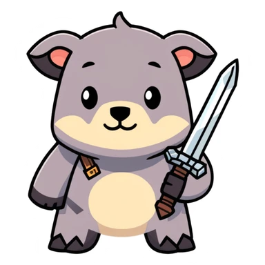 cartoonish cute mole holding a Minecraft netherite sword sticker