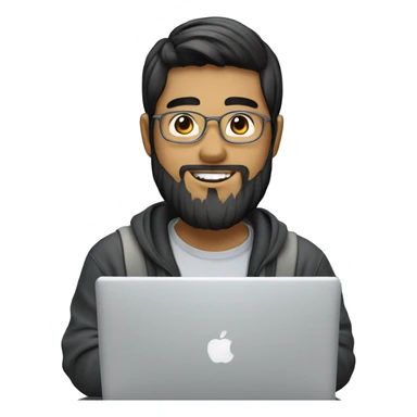 student Asian Person with beard and ligth skin  working on macbook laptopone sticker