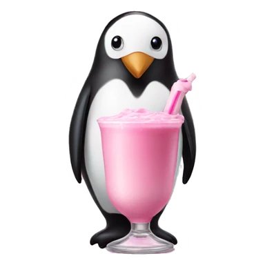 penguin drinking pink milkshake sticker