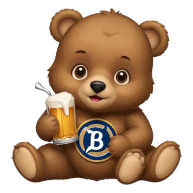 Baby Bear eating the brewers logo sticker