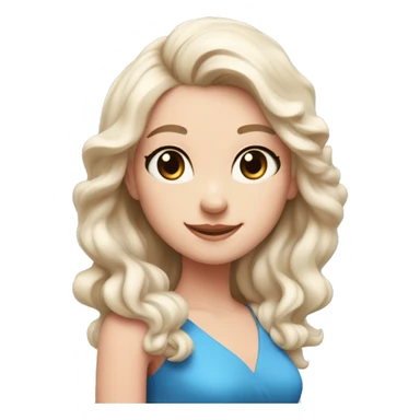 White girl with wavyblack hair, blue eyes, pink dress, red fox ears, smile sticker