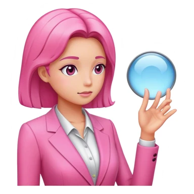 women in pink suit looking into filed glass sticker