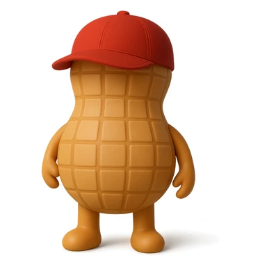 Add a cute red hat to the 3D cartoon-style peanut character with tiny arms and legs, keep it with no facial expression, maintain transparent background. The style is 3D cartoon-style with a transparent background. sticker