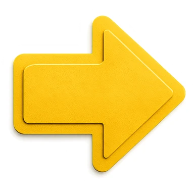 An arrow icon pointing to the right in bright yellow color, in paper craft style, with no background (transparent). sticker