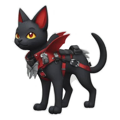 cool edgy black punk red ethereal fantasy nargacuga-bat-cat-Fakemon collar harness full body sticker