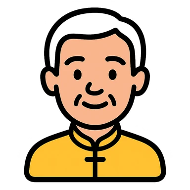 white haired handsome Chinese man icon with lineal color and black outlines sticker