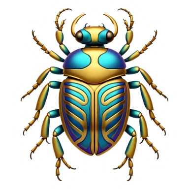 gold, shiny ancient Egyptian-styled holy metal scarab with intricate colorful markings and patterns sticker