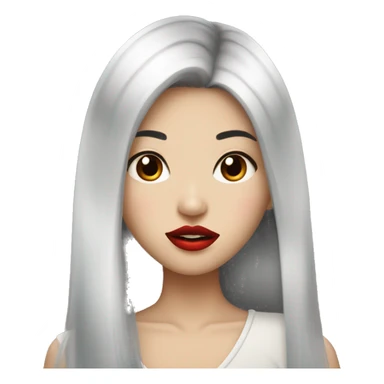 asian girl with sliver midle hair, big lips, long lashes, red lips sticker