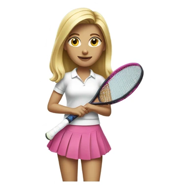 Blonde girl wearing white shirt and pink skirt holding a tennis racquet  sticker