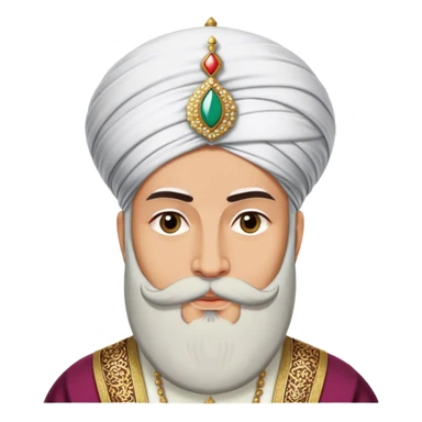 ​Cinematic Realistic Portrait of Suleiman the Magnificent, depicted as a regal Ottoman sultan adorned with a large, white, round, tall turban and a majesti beard, his commanding gaze bathed in warm, historic lighting that exudes timeless authority and grandeur, sticker