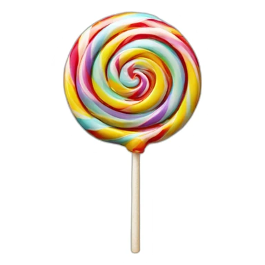 A colorful lollipop made of swirled hard candy attached to a stick sticker