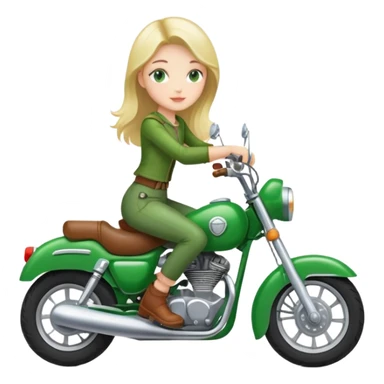 Girl sitting on the green motorcycle  sticker