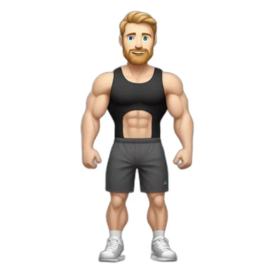 Full height Pale skinned fit man With biceps, Realistic eyes and mouth, light brown hair and stubble In dark gray sleeveless mike, black oversize sports shorts, watch and white sneakers. sticker
