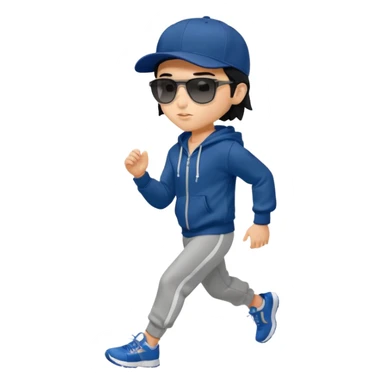 generate a fair pretty bratz boy wearing a dark blue baseball cap with black sunglasses and a grey hoodie jogging

hair black  sticker