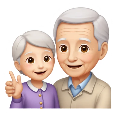 child greeting or helping an elderly person, cheerful and respectful sticker
