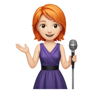 singer, Middle age, orange hair, happy, holding mic, wearing dress sticker