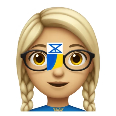 Ukrainian girl with glasses holding Israeli flag  sticker