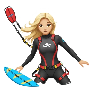 Blonde long haired ladie Kitesurfing with harness sticker