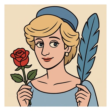 Princess Diana a red rose a blue feather  sticker