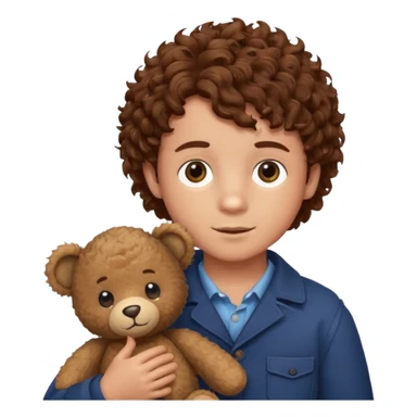 curly hair boy with bear  sticker