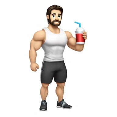 caucasian white muscled guy dark hair drinking a protein shake, goes to the gym everyday and works in tech sticker