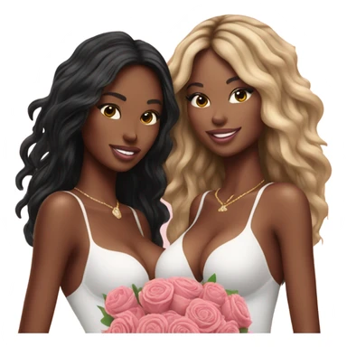 Realistic Photo of 2 Victoria secret models pregnant posing with flowers sticker