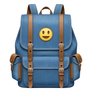 An emoji-style blue denim backpack with a flap top and two small buckle straps attached only on the flap, not connected to the front panel. No front pockets or vertical straps below the flap. Clean and minimal design with two side pockets. Cartoon icon, front view.



 sticker