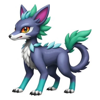 Meloetta-Vernid-Poochyena-Sergal-Protogen-hybrid-fusion-Fakémon-creature, full body sticker