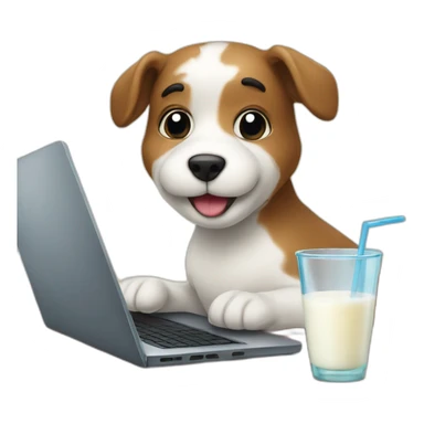 Cute corgui with a laptop and glass of milk sticker