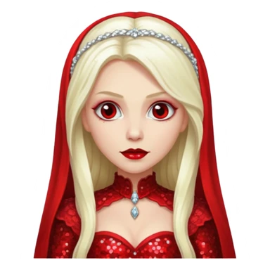 Bride of Dracula with long platinum blonde hair, red sequin outfit sticker
