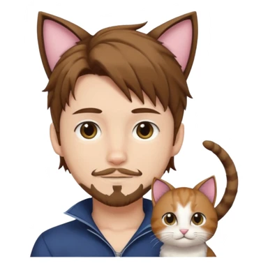 white boy with cat tail with goatee hair and cat ears with brown hair and anime features sticker