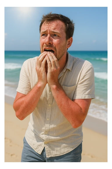 uomo a mare con paura delle ustioni, ed è un po' bruciato sticker