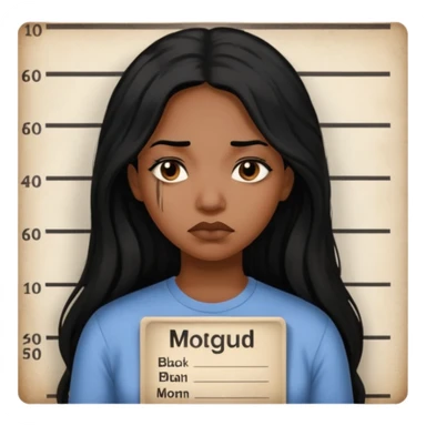 sad black prisoner long haired woman mug shot with bg no cup no mug sticker
