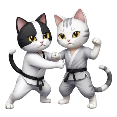Black and white cat karate fighting a grey and white cat sticker
