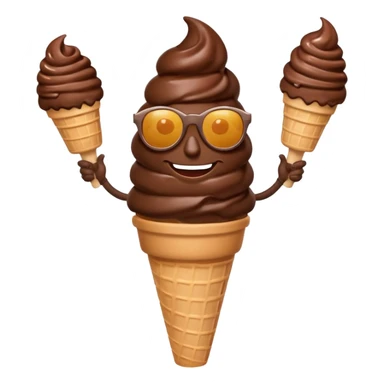 A chocolate icecream, with legs, arms, and a face. It can be seen wearing sunglasses sticker