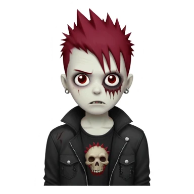 zombie boy with dark red spiky emo hair and black shirt sticker