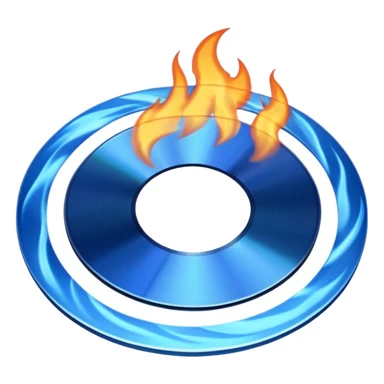 A minimalist CD disc with a subtle fire design, blue flames sticker