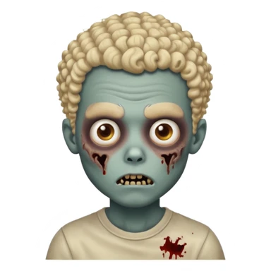 zombie boy with curly mixed lightskin hair, not white boy hair, creepy expression, classic iPhone emoji style sticker