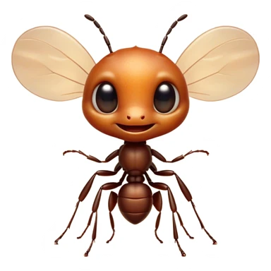 Cinematic Cute Ant Portrait Emoji, Head tilted playfully and inquisitively, featuring a minuscule, charming body with a delicately textured exoskeleton and round, sparkling eyes brimming with curious mischief, Simplified yet irresistibly adorable features, highly detailed, glowing with a warm, inviting earthy glow, high shine, affectionate and lively, stylized with a touch of whimsical industrious charm, soft glowing outline, capturing the essence of a mischievous ant that seems as if it could scurry out of the screen into your arms! sticker