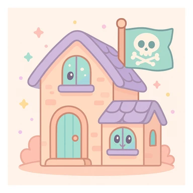 old pirate's house with skull flag sticker