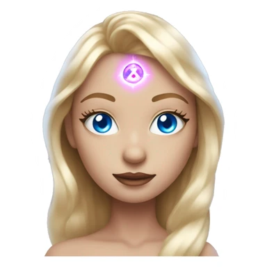 magical diva with thin pink andromedan face long blonde hair and blue eyes glowing third eye sticker