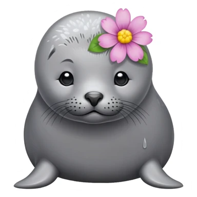 Seal on the beach with the flower pin on the head sticker