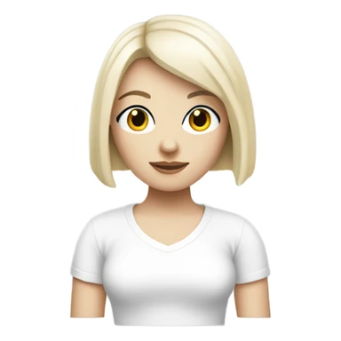 pale skin woman with black bob haircut white t shirt sticker