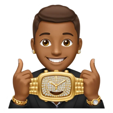 iPhone style emoji showing off his diamond encrusted grill and watch sticker