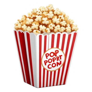 minimalist sweet popcorn emoji style, red and white popcorn box, caramel popcorn sticker