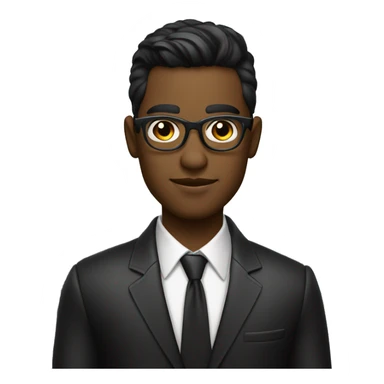 Hombre joven de cabello negro risado con lentes piel clara y traje sticker