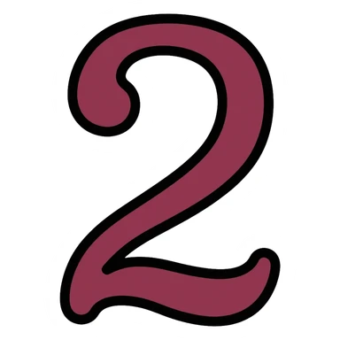 Number 2 in serif italic font with matted style in muted, deep, rich burgundy-charcoal mix color sticker