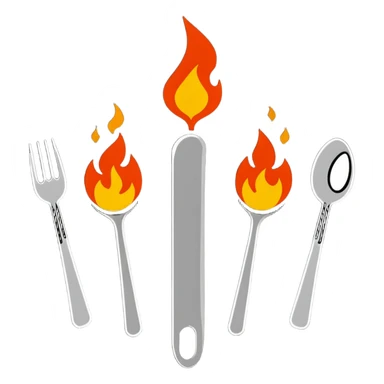 burning spoon fork and knife crossed together, kitchen utensils on fire with flames sticker